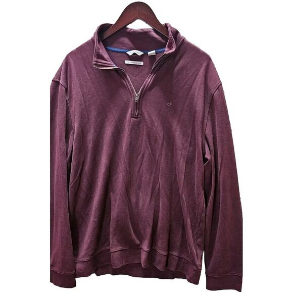 Calvin Klein Mens Classic Quarter 1/4‎ Zip Maroon Pullover Shirt Sweatshirt XL - Picture 1 of 2